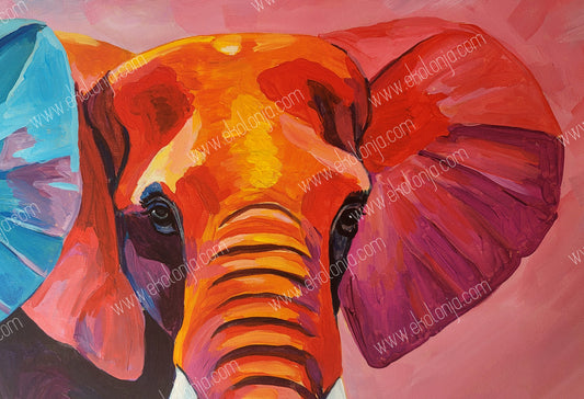 Two elephants in vibrant color - Acrylic Painting