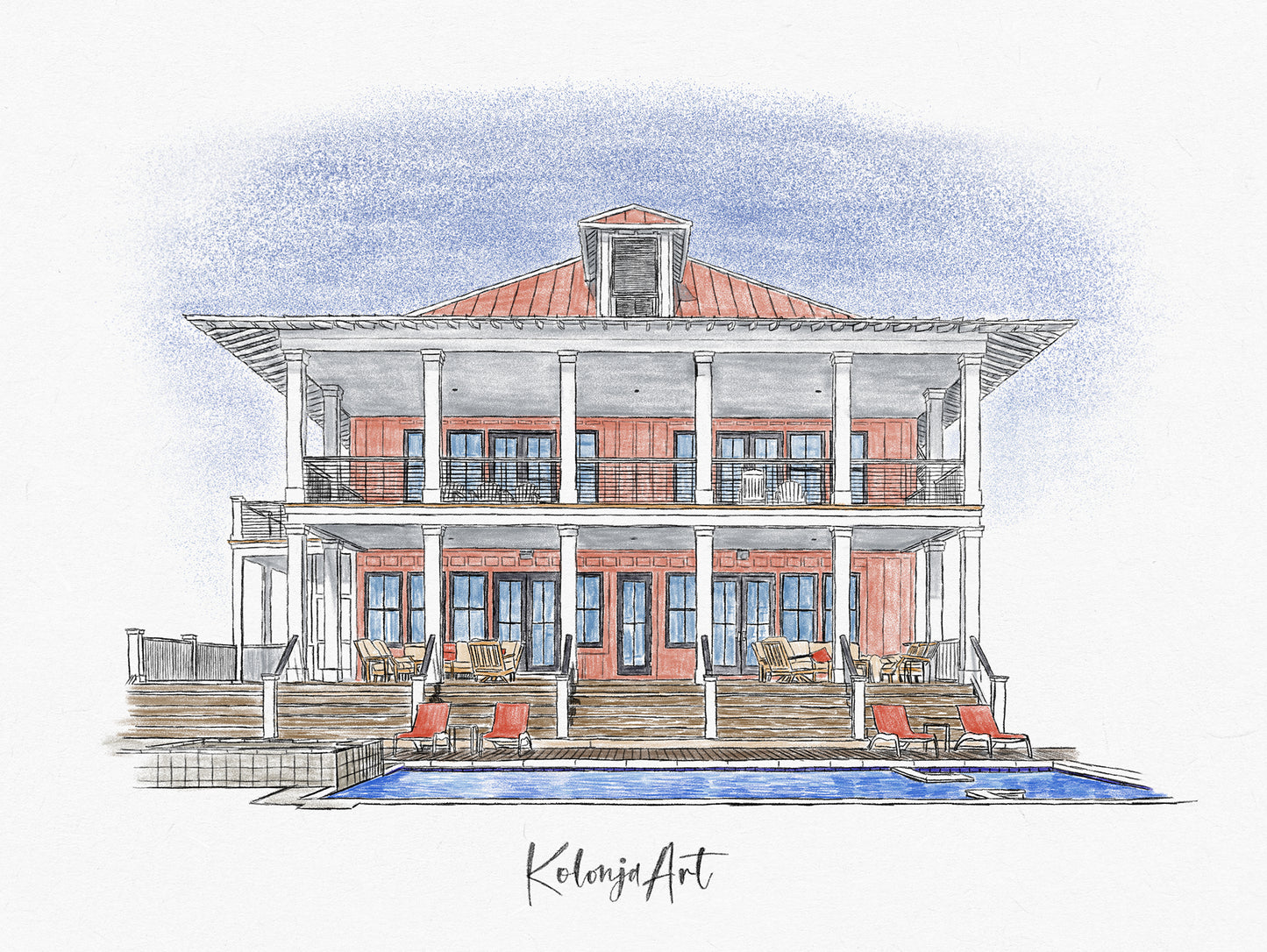Custom Handmade House Portrait Drawing