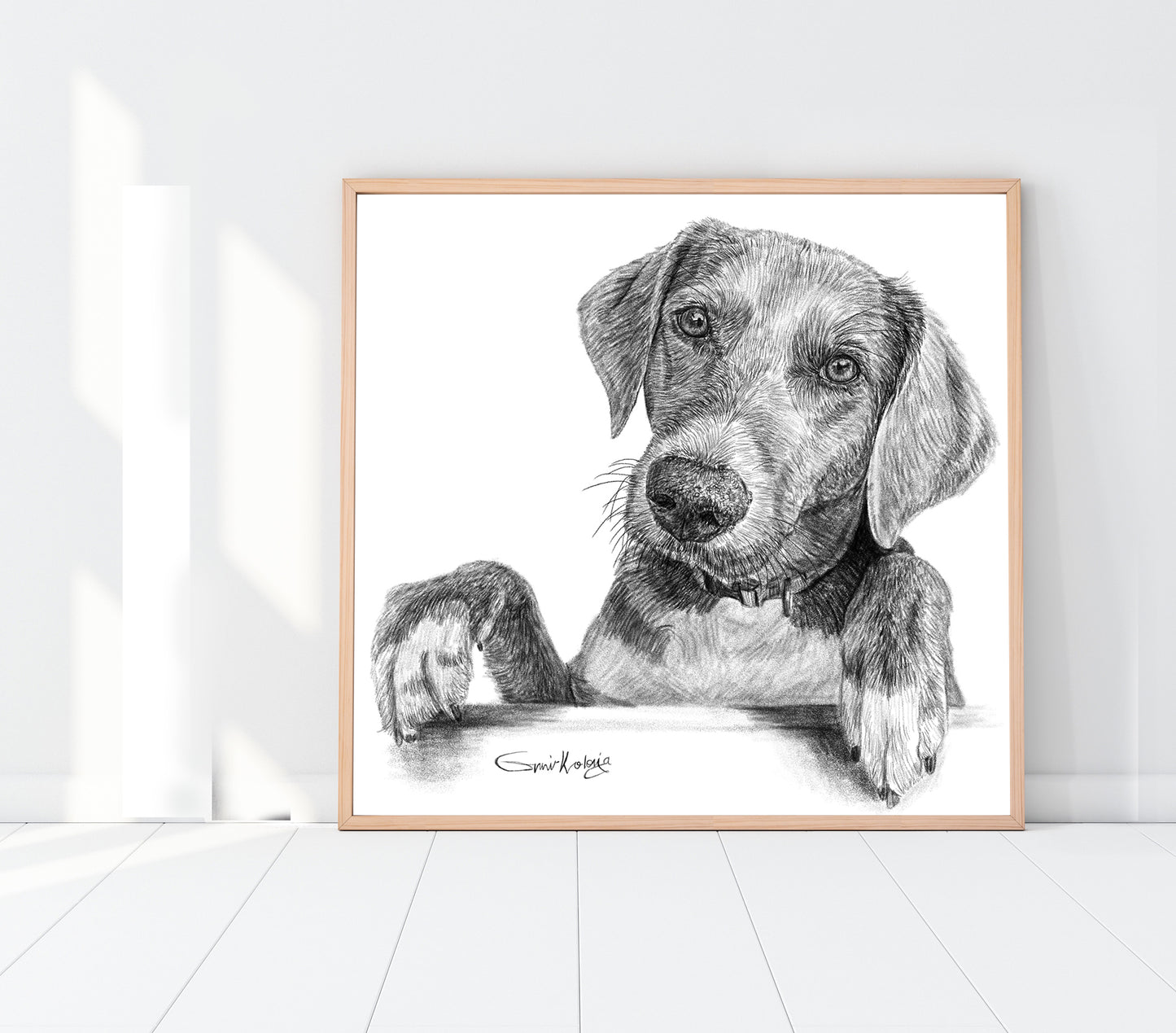 Custom Handmade Black & White Pet Portrait Drawing