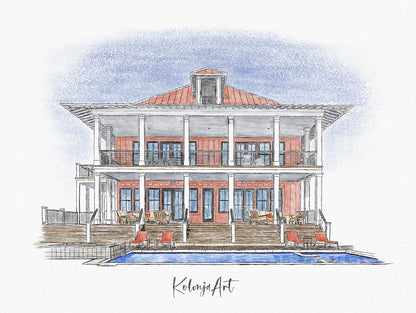 Custom Handmade House Portrait Drawing